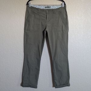 prAna Womens Size 10 Utility Pants Ankle Length Green Organic Cotton Blend